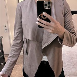 Taupe sueded vegan light moto jacket with zipper